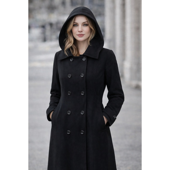 Gallery Jackets & Blazers - Women's Gallery Double Breasted Inner Pocket Removable Hooded Trench Coat Size 4